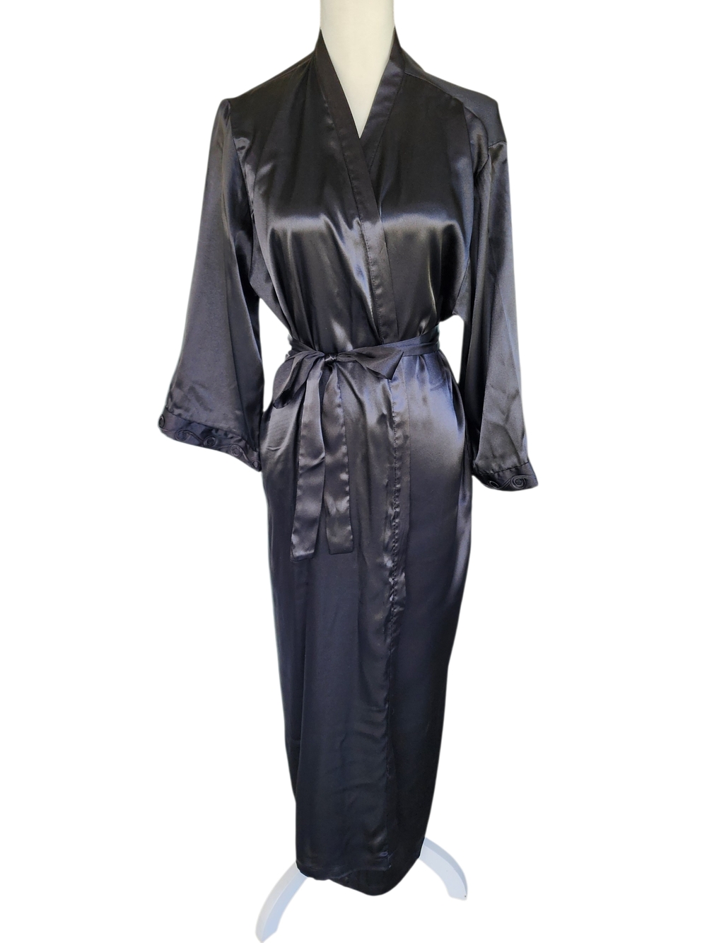 Vintage Oscar de la Renta Black Satin Long Robe - Picture 2 of 11